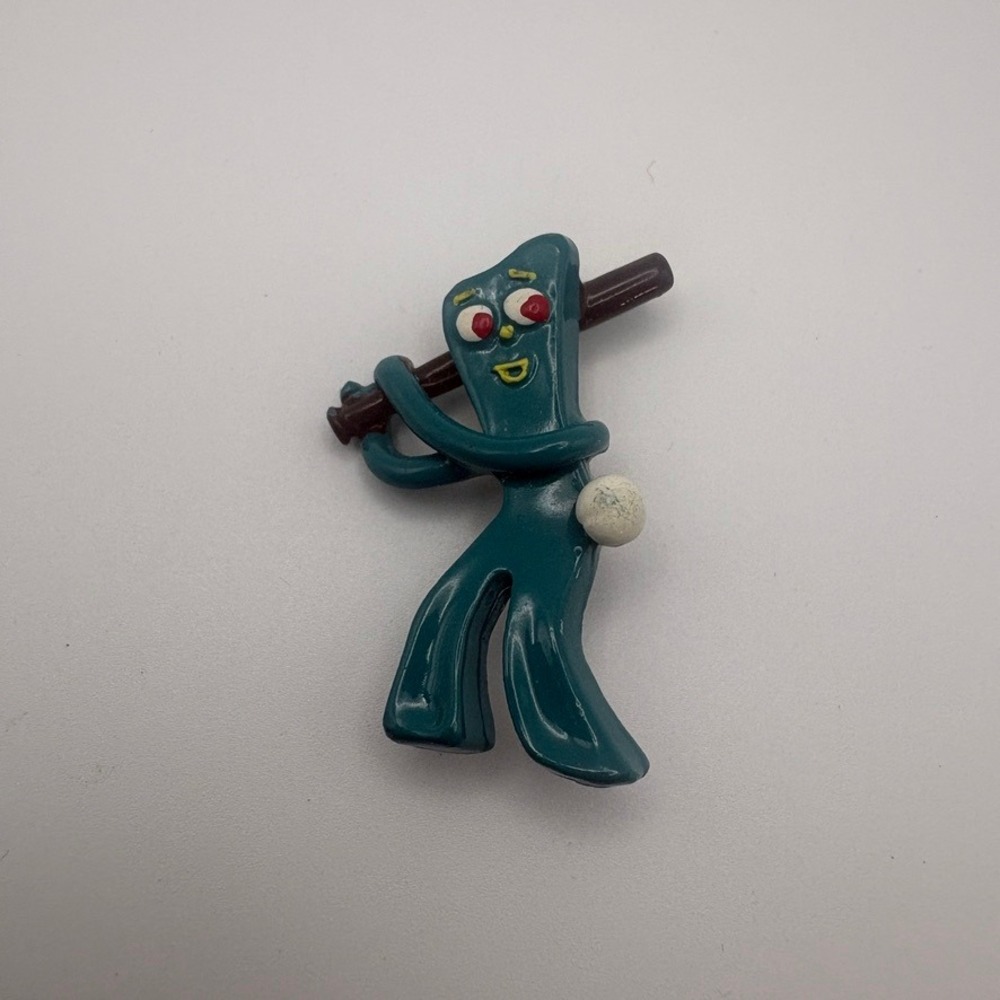 Vintage 1983 Gumby Baseball Player Pin Art Clokey Green Character Novelty Brooch